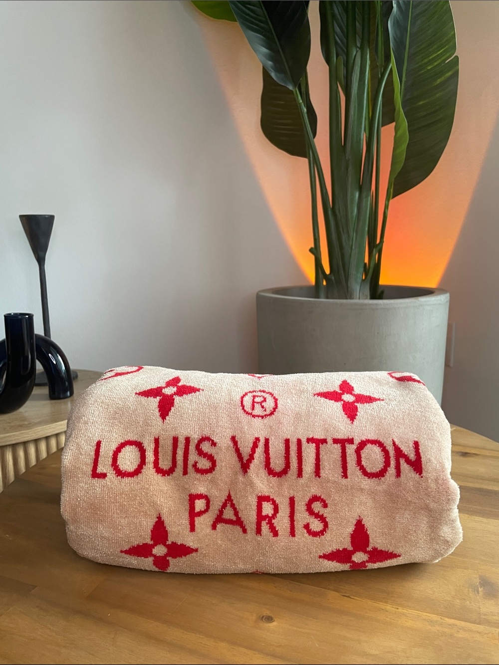 Louis Vuitton Pink and Red Logo Beach Towel - Reversible to Red with Pink Logo